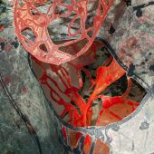 Global Warming Algae Bloom Close up of a art piece made from mylar, acrylic & paper