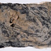 An art piece made from waste found by an ocean