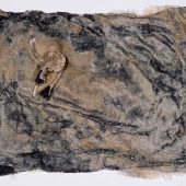 An art piece made from waste found by an ocean