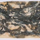 Art piece made from handmade paper, detritus, steel