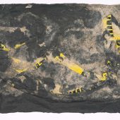 A 2D art piece made from paper and caution tape