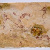 Art piece made from handmade paper, detritus, steel