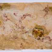 Art piece made from handmade paper, detritus, steel