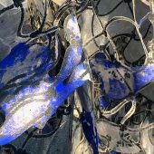 A painting made from handmade paper, mylar and acrylic