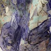 A close up of a mixed media artwork