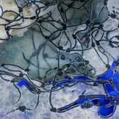 A hand cut handmade ocean inspired paper and pulp painting