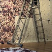 someone on a ladder in an art gallery