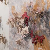 Detail: Hull Cove A painting with paper cut outs on it