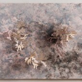 Detail: Hull Cove A painting with seaweed made from paper on it