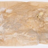 <em>Johnson’s Bayou 6</em> Handmade paper with glitter on it
