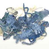 <em>Pandemic Reef 6-2020</em><br>
22 ¾ x 29 ¾” Blue handmade paper using overbeaten abaca, hemp, and flax