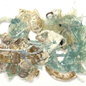 <em>Pandemic Reef 7-2020</em><br>
21 ½ x 27 ¼” Art work made from paper using overbeaten abaca, hemp, and flax