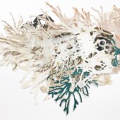 <em>The New Living Reef #2 2020</em><br> 
33 x 35“<br>
Framed:  39 ½”H x48”W A 2D art piece made from mylar and paper