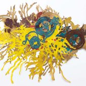 <em>The New Living Reef #3 2020</em><br>
32 x 41”<br>
Framed: 38 ½ H x 46 ½” W A picture made from using kozo, gampi, and abaca