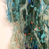 Close up view of a mixed media art sculpture