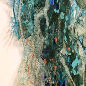 Close up view of a mixed media art sculpture