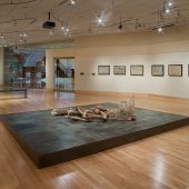 An art exhibit featuring 3D mixed media art