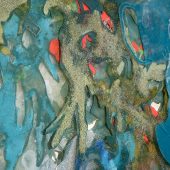 A mylar and glitter art piece