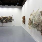 Three ocean inspired art sculptures made from paper and mylar