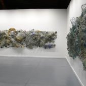Two art sculptures made from mylar and netting