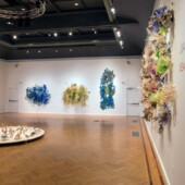 An art exhibit featuring 3D art sculptures