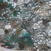 Close up of art piece made from paper and mylar