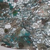 Close up of art piece made from paper and mylar