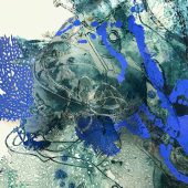 A blue and green mixed media art piece